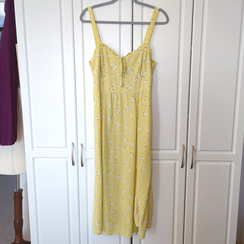 Nobody's Child Yellow Floral Cottage Peasant Style Shirred Midi Dress Size 10